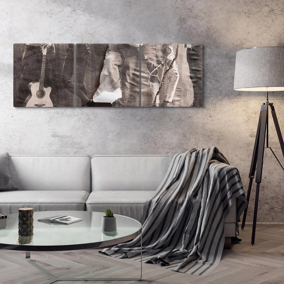 Obraz na płótnie 120x40 - Dźwięki Minionej Ery - postarzona fotografia retro, podarta fotografia