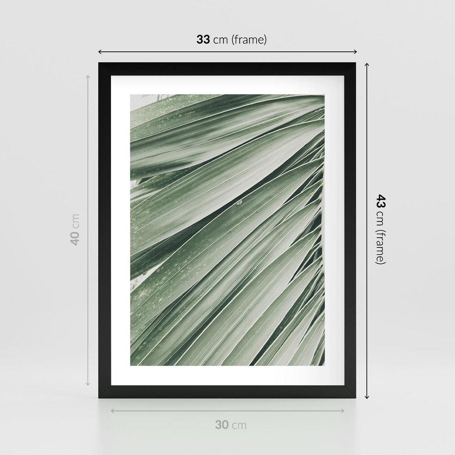 Plakat w ramie 30x40 - Tropikalna Oaza - zielony liść palmy, zieleń - rama czarna