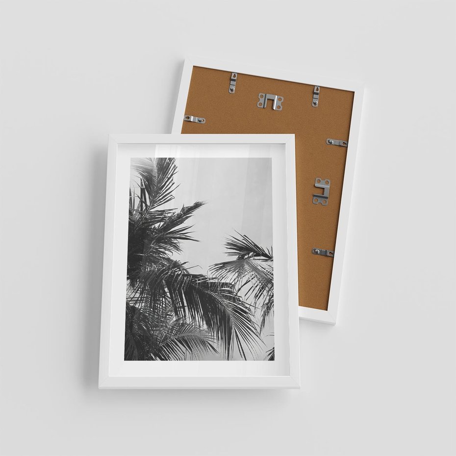 Plakat w ramie 30x40 - Palmy w Monochromii - palmy, tropikalne palmy - rama biała