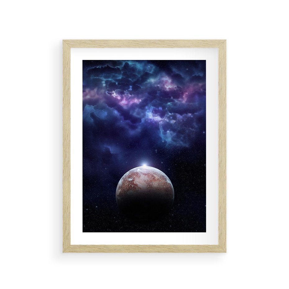 Plakat w ramie 30x40 - Kosmos - Ziemia i Księżyc - kosmos, ziemia - rama drewno