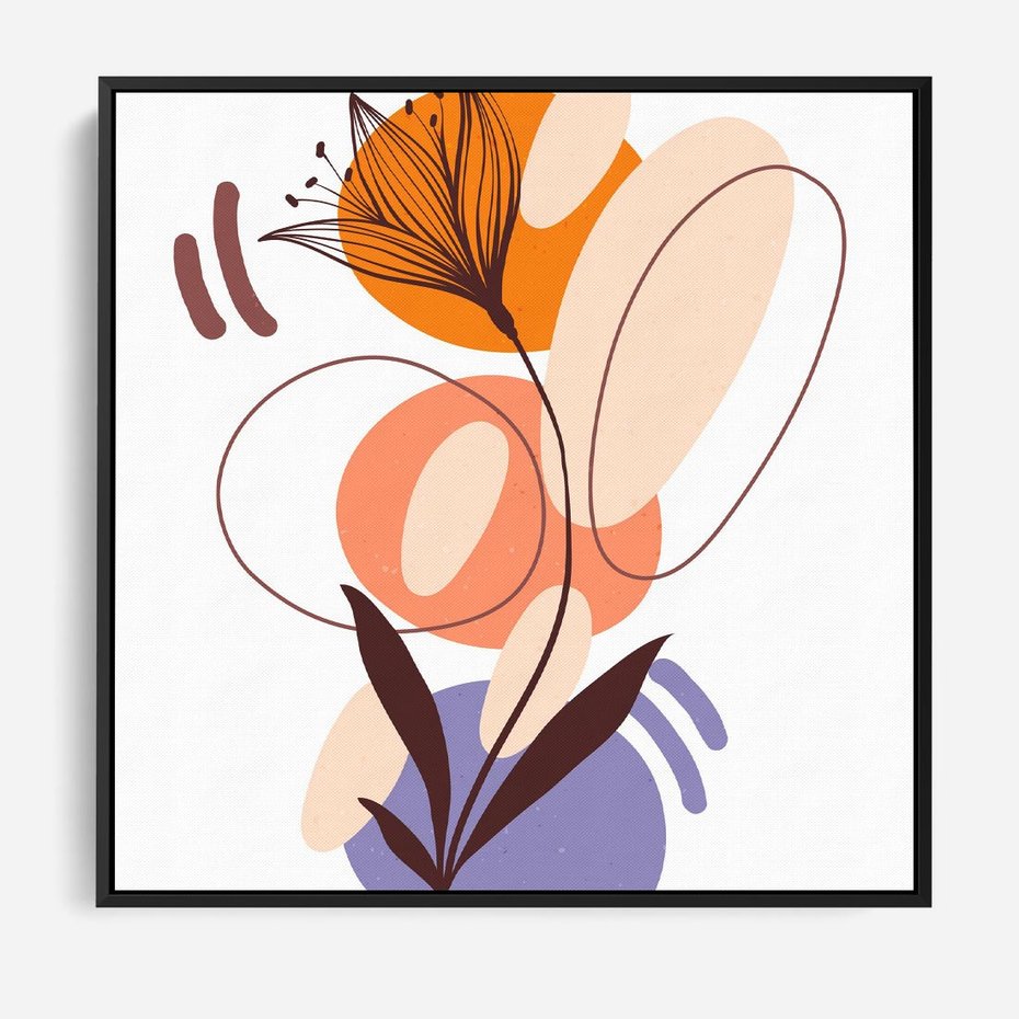 Obraz w ramie 50x50 - Kwiatowa Impresja - abstrakcyjna sztuka, plamy - rama czarna