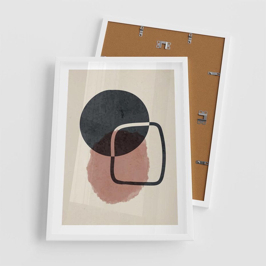 Plakat w ramie 50x70 - Abstrakcyjna Harmonia - abstrakcyjne nieregularne kształty, minimalistyczny plakat - rama biała