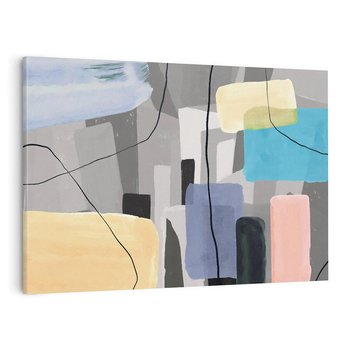 Obraz na płótnie 120x80 - Harmonia w chaosie serca - abstrakcja na szarym tle, kolorowe plamy koloru