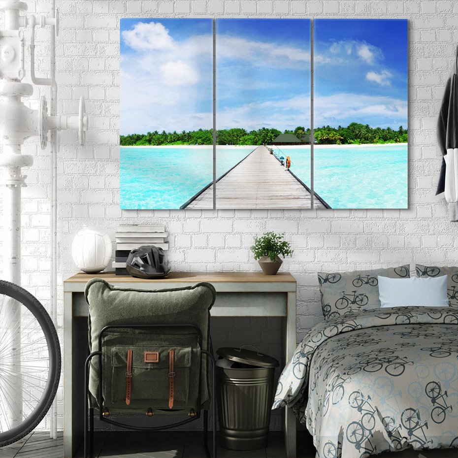 Obraz na płótnie 120x80 - Idylliczne molo na wyspie - plaża, molo