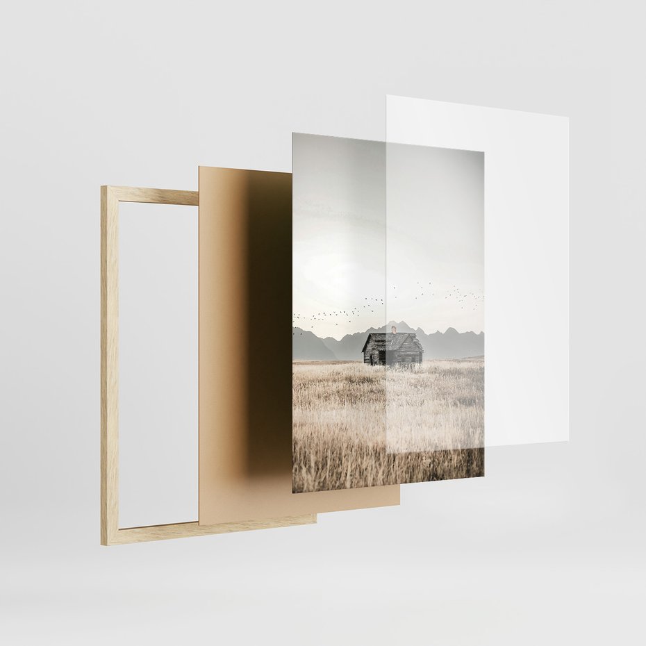 Zestaw obrazy w ramie 30x40 galeria - Rustykalne, pejzaże, góry, chatka - rama drewno