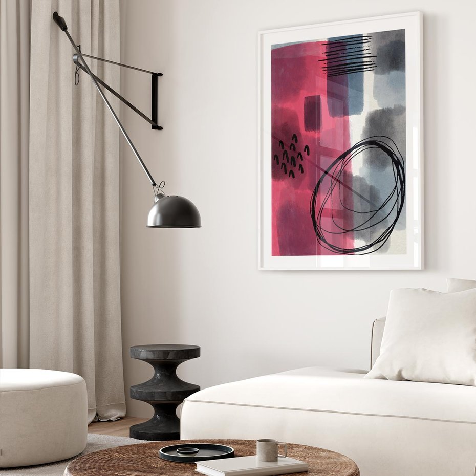 Plakat w ramie 30x40 - Formy w Różu i Granacie - abstrakcja, różne formy - rama biała