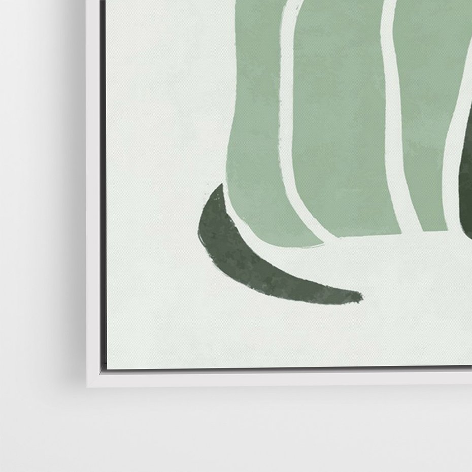 Obraz w ramie 50x70 - Zielona Równowaga - abstrakcyjny zielony ślimak, skandynawski design - rama biała