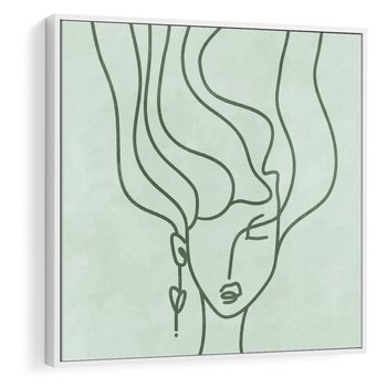 Obraz w ramie 50x50 - Spokojne Objęcia Natury - abstrakcja, zielony szkic - rama biała