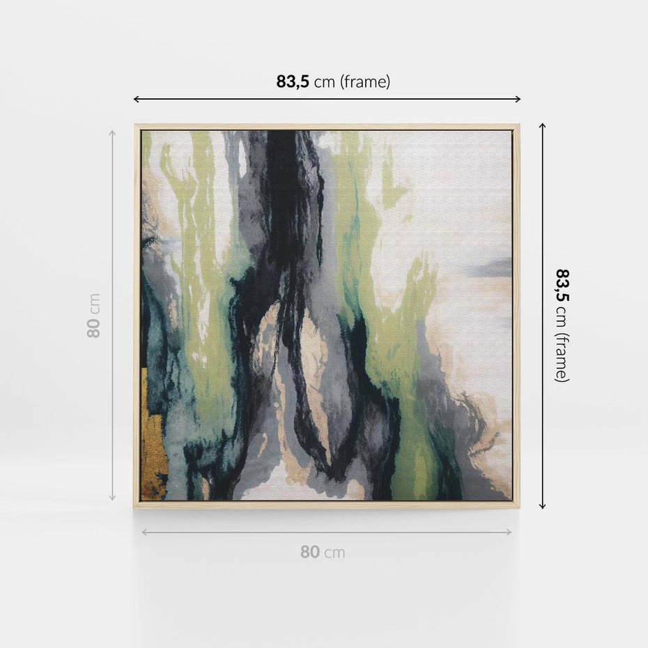 Obraz w ramie 80x80 - Sfumowane zmysły artysty - rozmyte kolory, zieleń - rama drewno