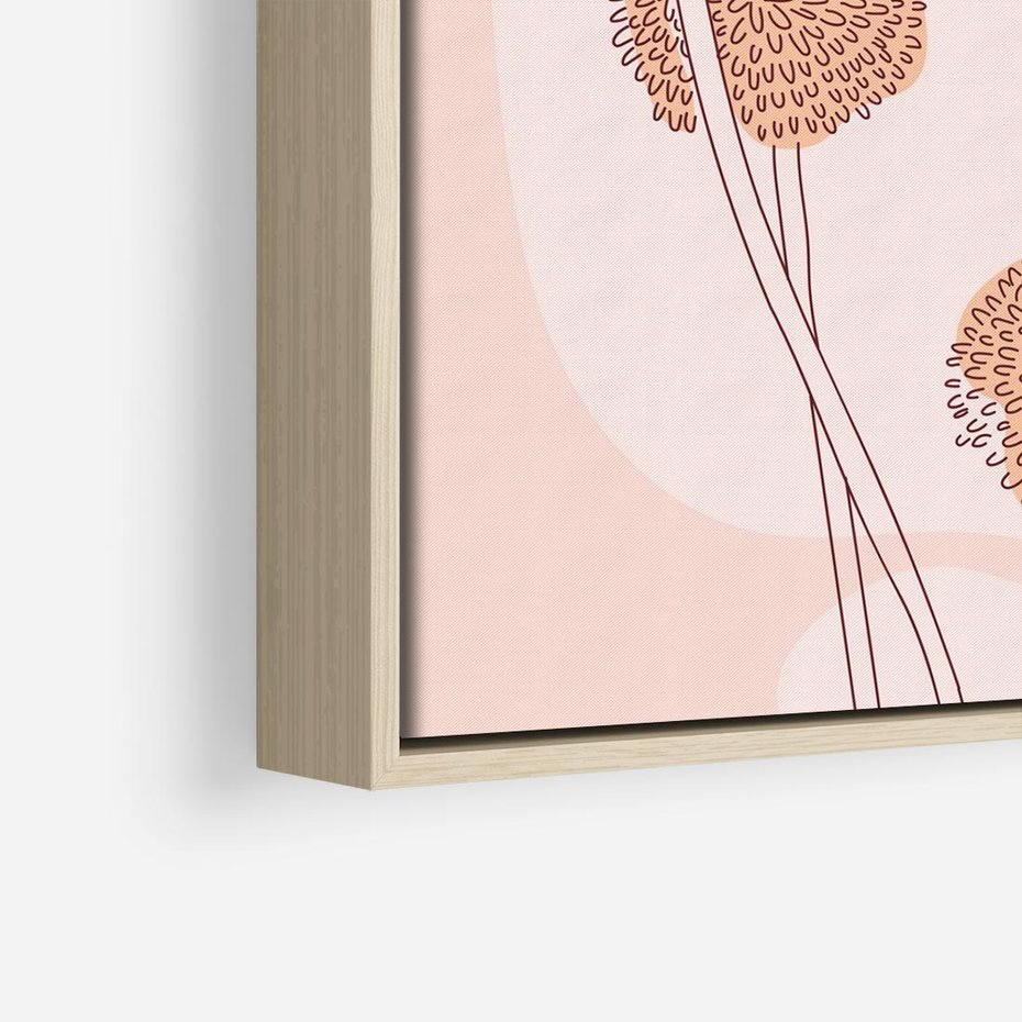 Obraz w ramie 50x50 - Rozkwitające Emocje - minimalistyczny plakat, pudrowe kwiaty - rama drewno