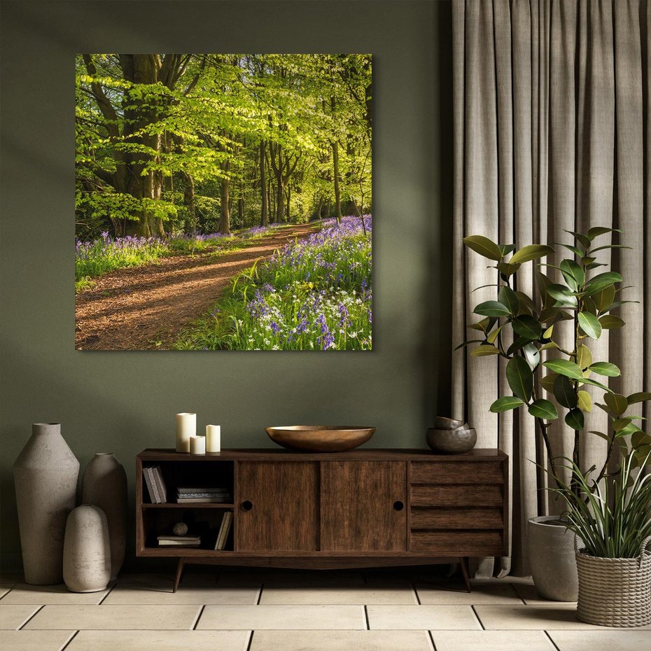 Obraz na płótnie 40x40 - Magia lasu: Drzewa w tajemniczej otoczce - las, drzewa