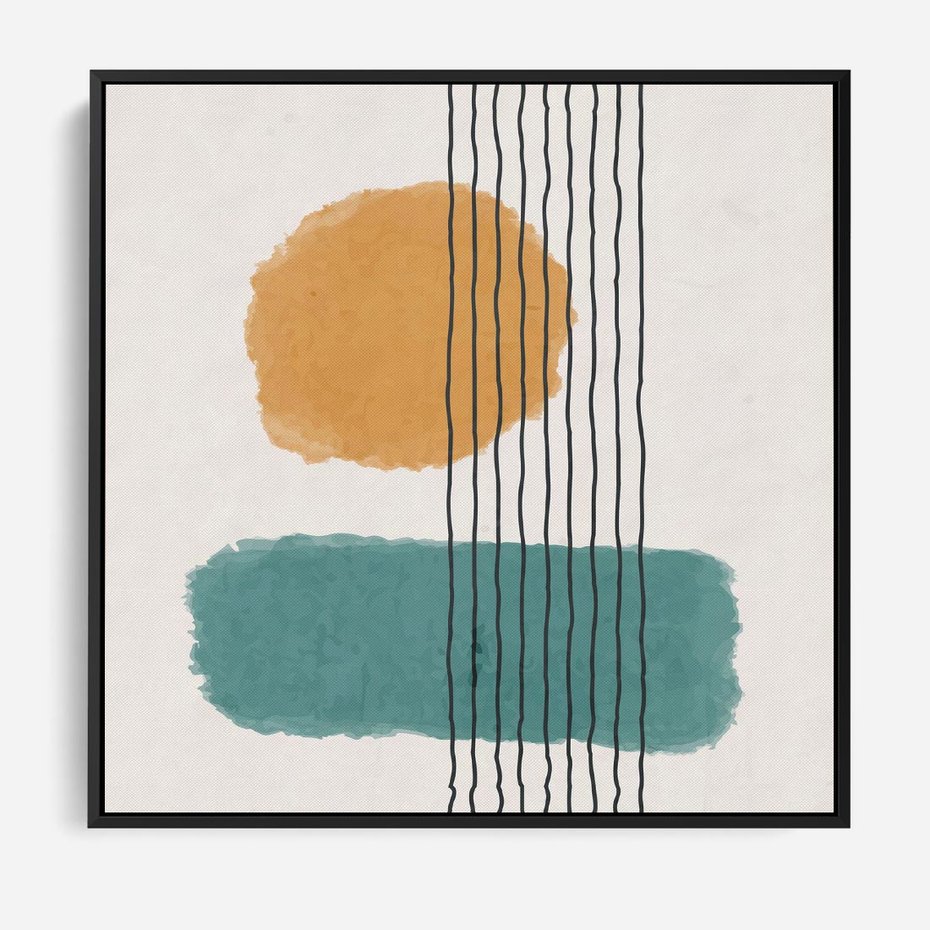 Obraz w ramie 50x50 - Wibracje Barw - abstrakcyjne akwarelowe plamy, nieregularne kreski - rama czarna