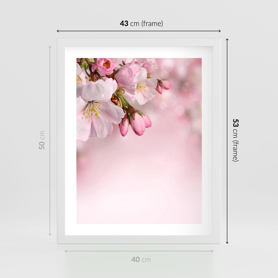 Plakat w ramie 40x50 - Kwitnąca wiśnia: delikatność natury - kwitnąca, wiśnia - rama biała