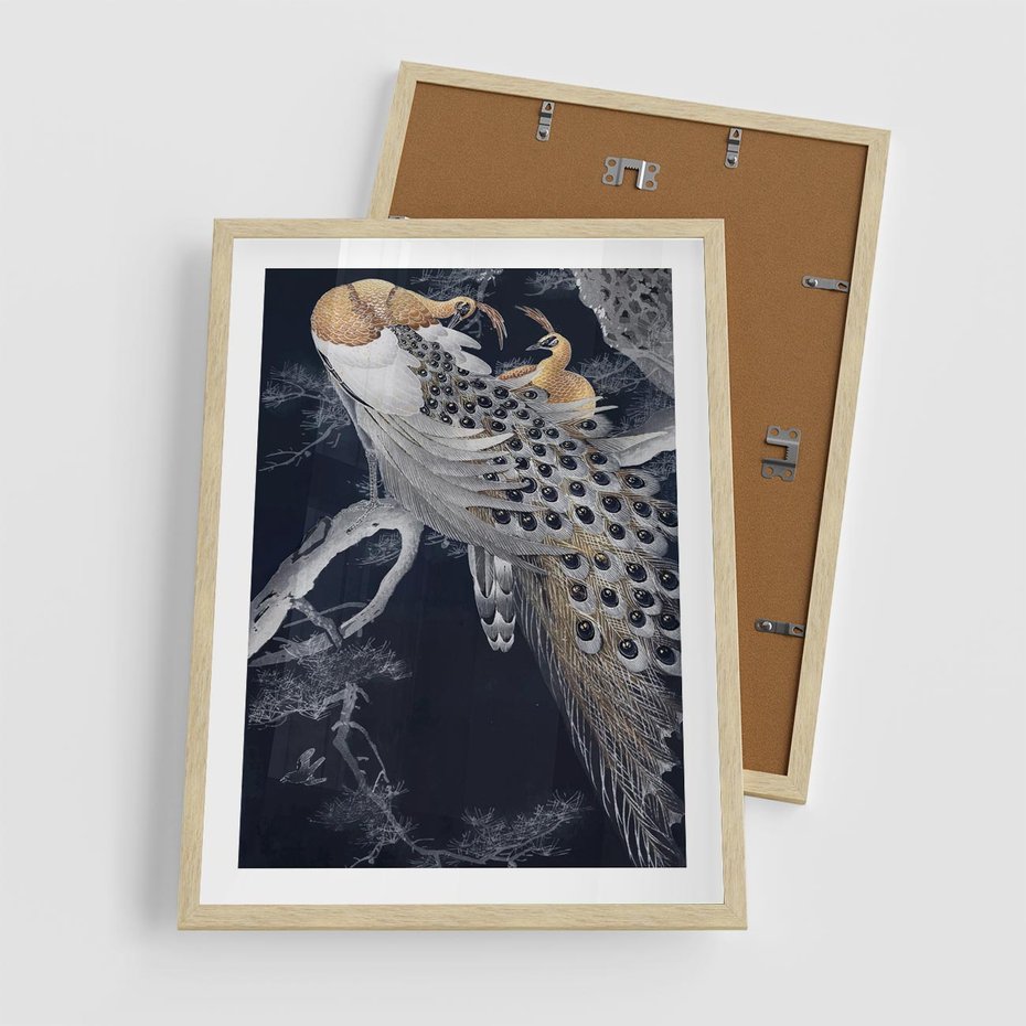 Plakat w ramie 50x70 - Japońskie Pawie - japońska grafika, pawie - rama drewno