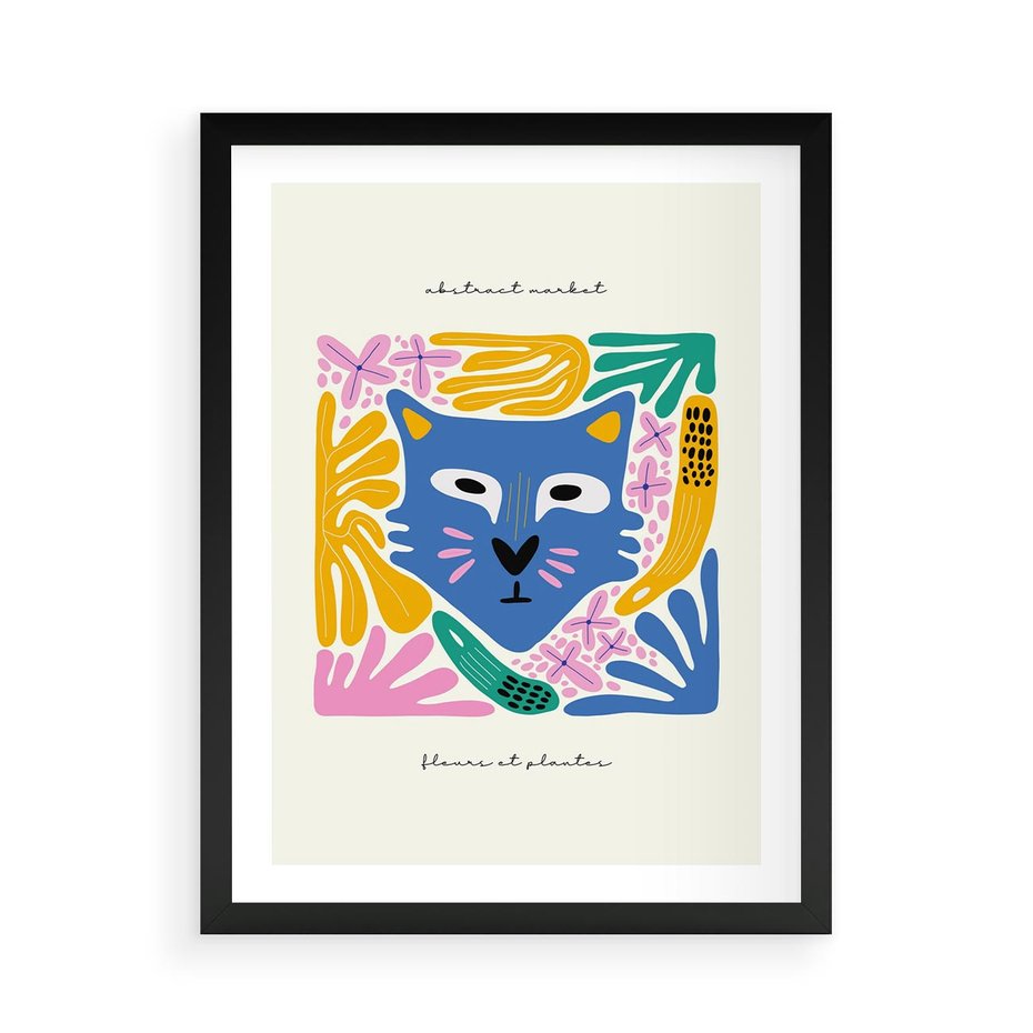 Plakat w ramie 50x70 - Kolorowe Spektrum - abstrakcyjny plakat, niebieski kot - rama czarna