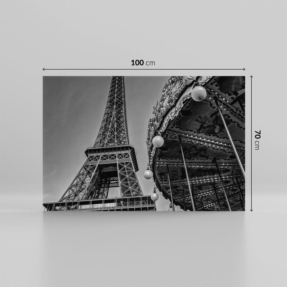 Obraz na płótnie 100x70 - Zabawa w Paryżu - czarno białe zdjecie, wieża eiffla