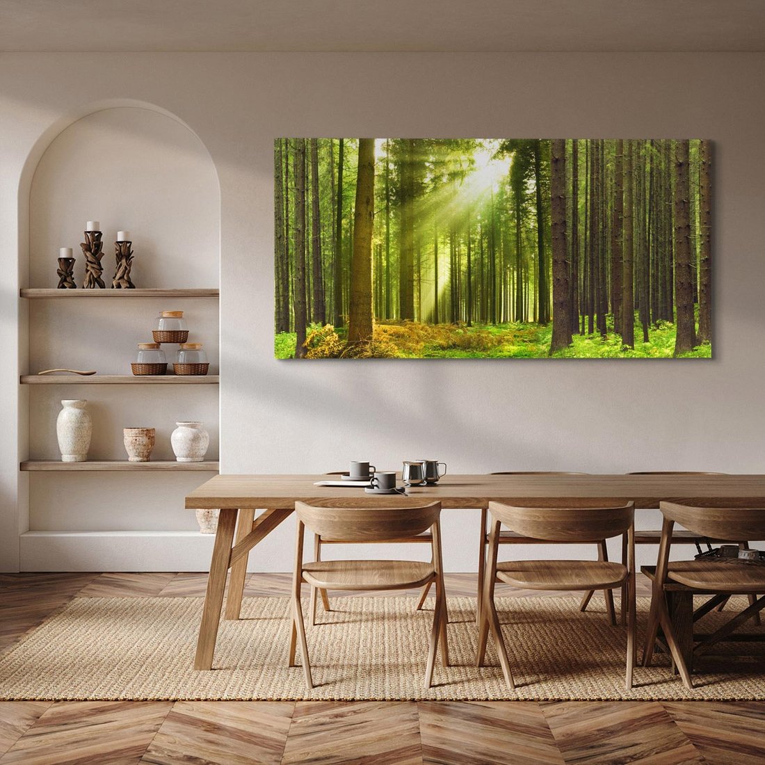 Obraz na płótnie 120x60 - Spokój wśród drzew: las w odcieniach zieleni - las, drzewa