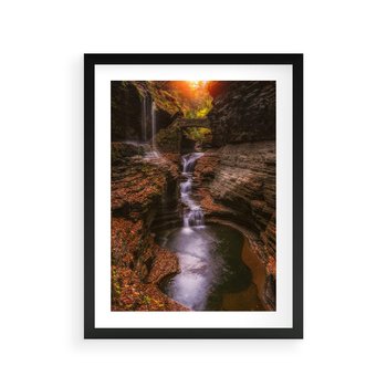 Plakat w ramie 30x40 - Barwna Harmonia - strumień, las - rama czarna