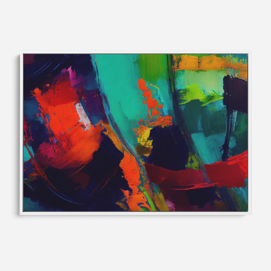 Obraz w ramie 70x50 - Abstrakcyjne wizje czasu - żywe radosne kolory, plamy kolory - rama biała