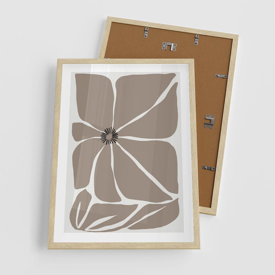 Plakat w ramie 50x70 - Złudne Zmysły - abstrakcyjny kwiat, beże i brązy - rama drewno