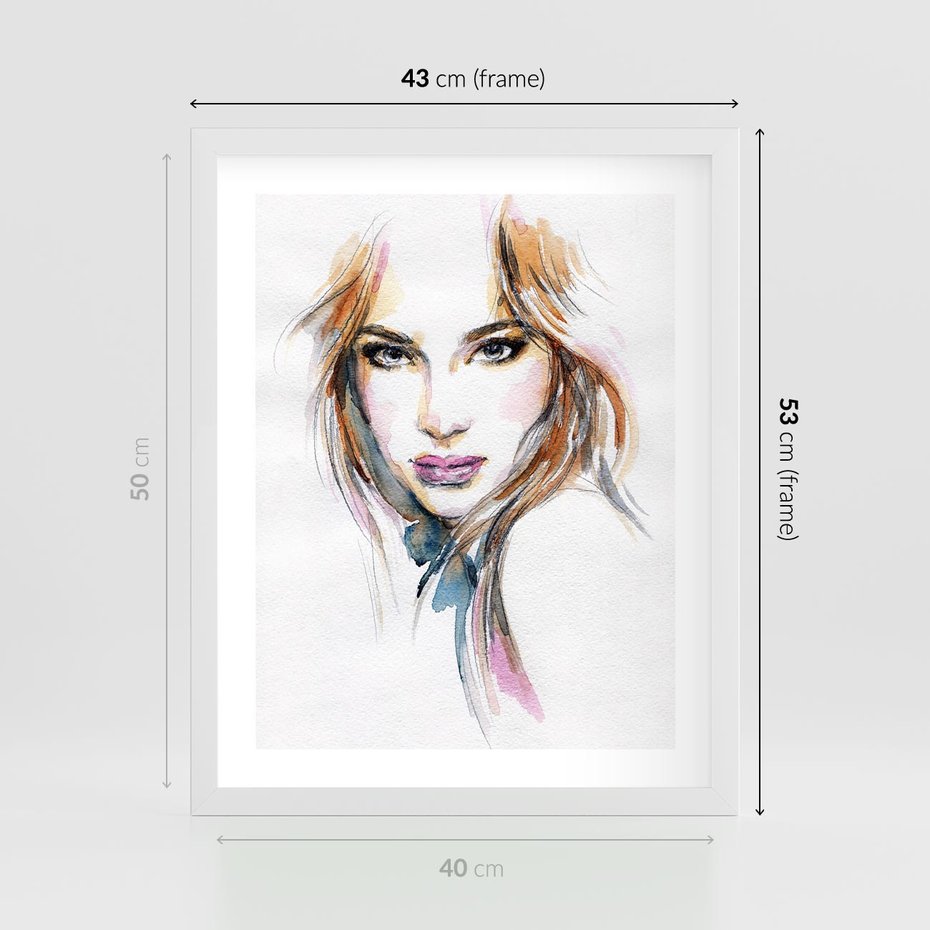 Plakat w ramie 40x50 - Abstrakcyjny portret kobiecy - grafika, kobieta - rama biała