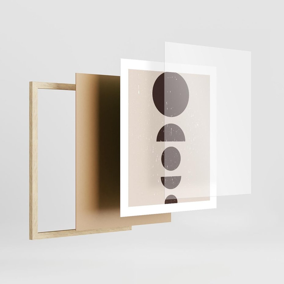 Plakat w ramie 40x50 - Migocące Granice - mid century styl, nowoczesna grafika - rama drewno