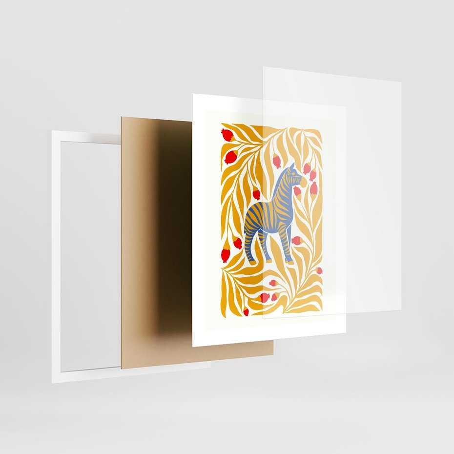 Plakat w ramie 40x50 - Zebra w Nowoczesności - abstrakcyjna nowoczesna grafika, pośrodku zebra - rama biała