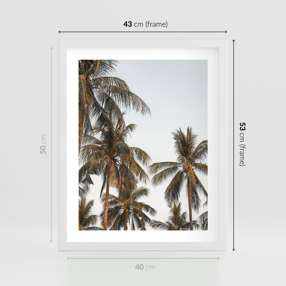 Plakat w ramie 40x50 - Palmy - tęsknota za Hawajami - palmy, Hawaje - rama biała