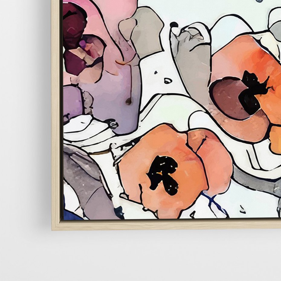 Obraz w ramie 70x100 - Rozkwitające marzenia - akwarelowe kwiaty, kolory - rama drewno