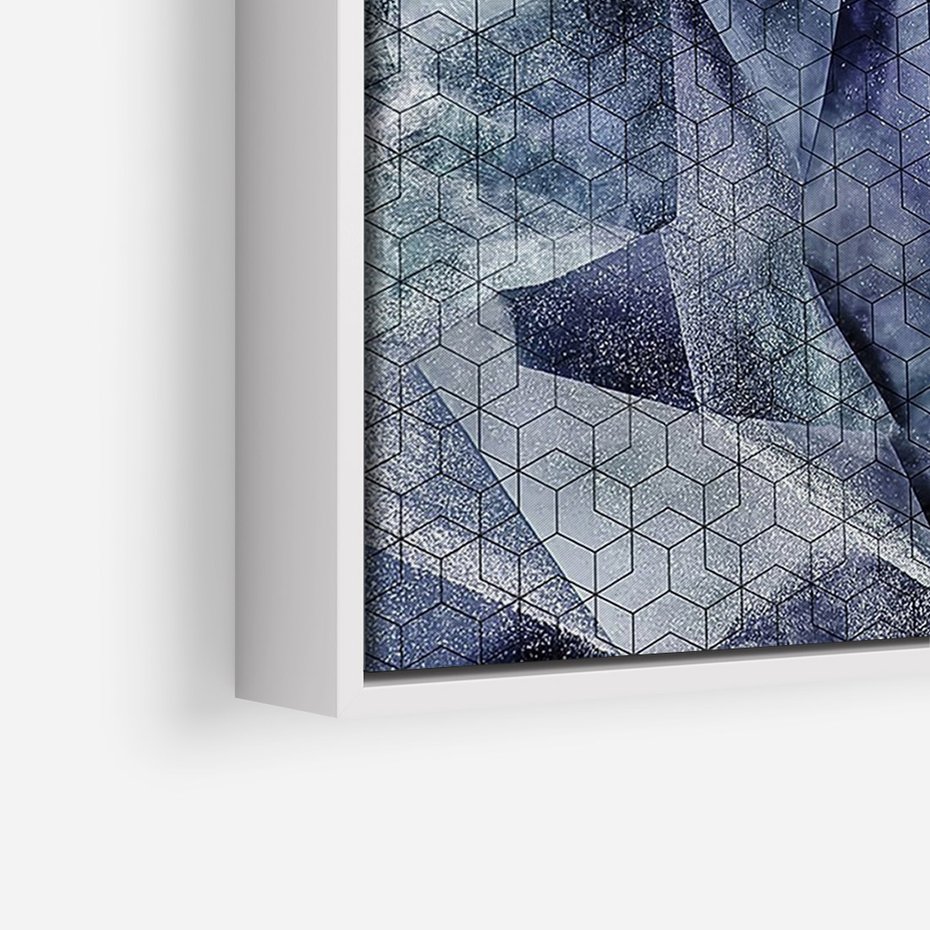 Obraz w ramie 50x70 - Melodia mgieł i marzeń - abstrakcja w kolorze granatu, przypominająca górę lodową - rama biała