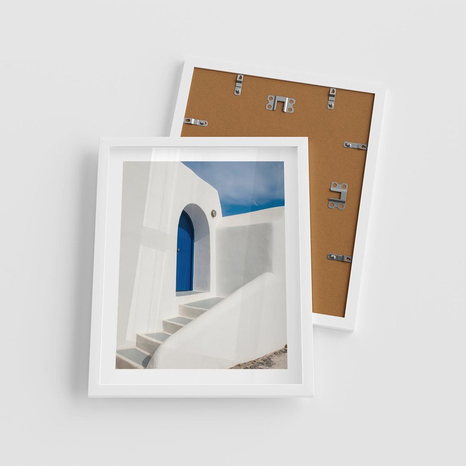 Plakat w ramie 40x50 - Powitanie Wyspy - Santorini, drzwi - rama biała