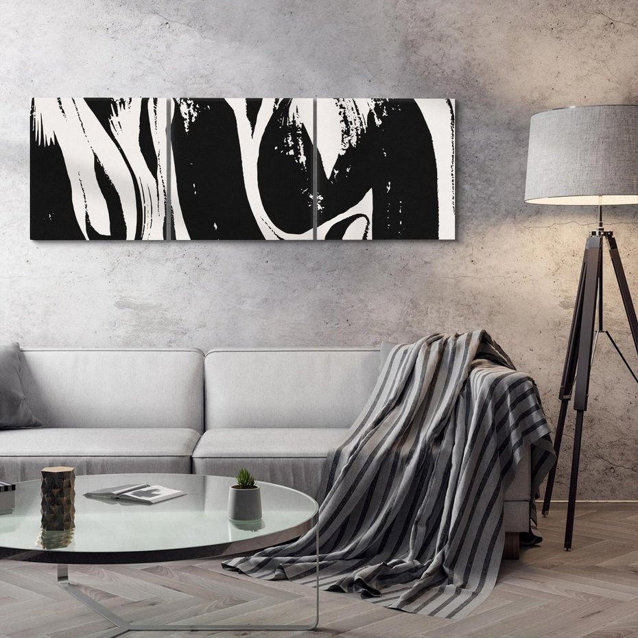 Obraz na płótnie 90x30 - Wibracje w ciemnościach duszy - czarno biała abstrakcja, nieregularne rozmyte linie
