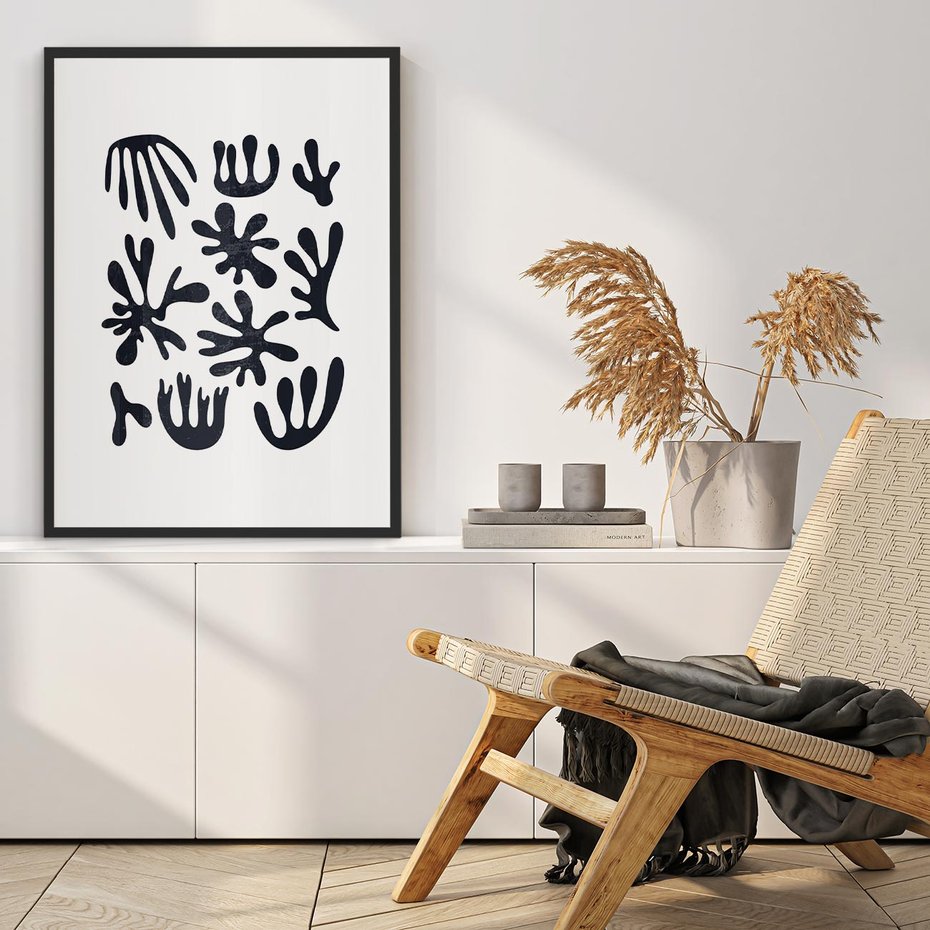 Plakat w ramie 50x70 - Rozmyte Granice Wspomnień - inspiracja mattise, abstrakcja - rama czarna