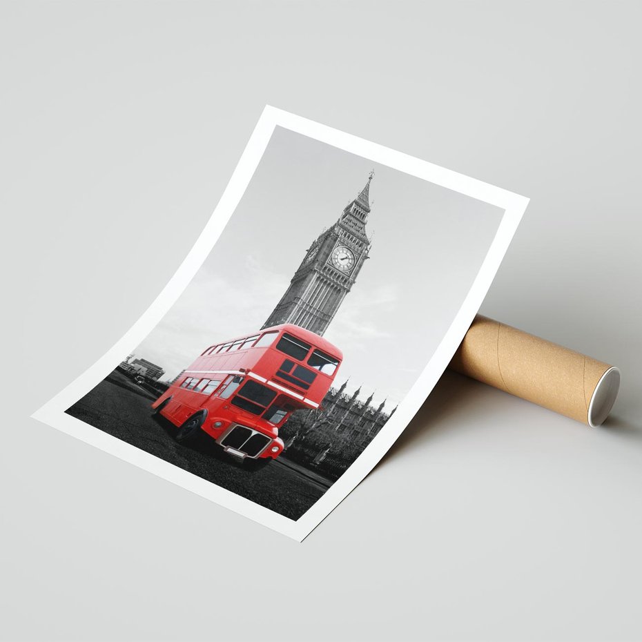 Plakat bez ramy 50x70 - Autobusy w tętniącym życiem Londynie - Londyn, autobus