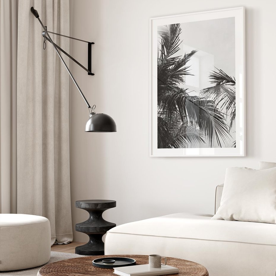 Plakat bez ramy 21x30 - Palmy w Monochromii - palmy, tropikalne palmy