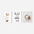 Zestaw obrazy w ramie 40x50 galeria - Kawa, podróż, kapelusz, boho - rama biała