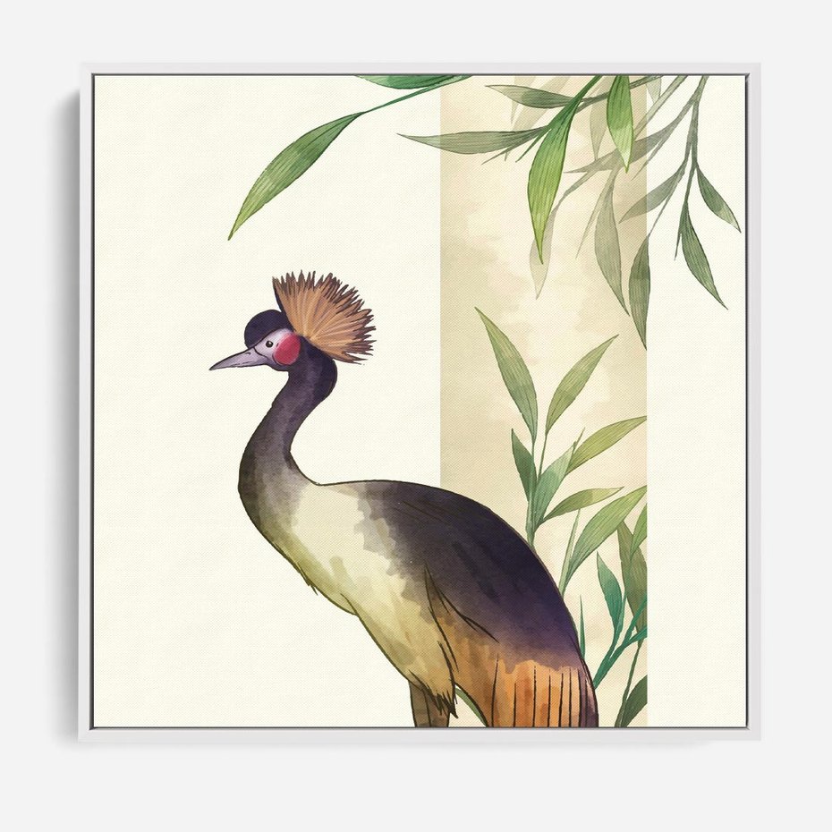 Obraz w ramie 50x50 - Kwiatowa Ekspresja - japońska sztuka, ptak - rama biała