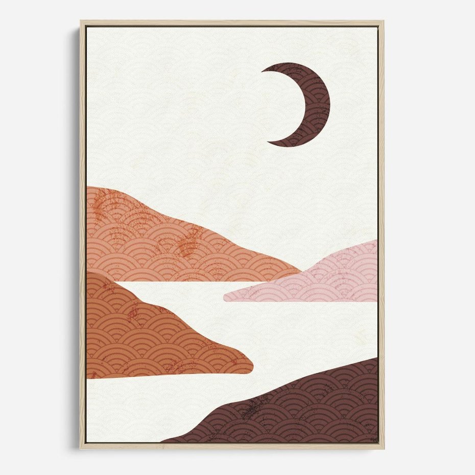 Obraz w ramie 50x70 - Księżycowa Refleksja - nowoczesna sztuka, góry - rama drewno