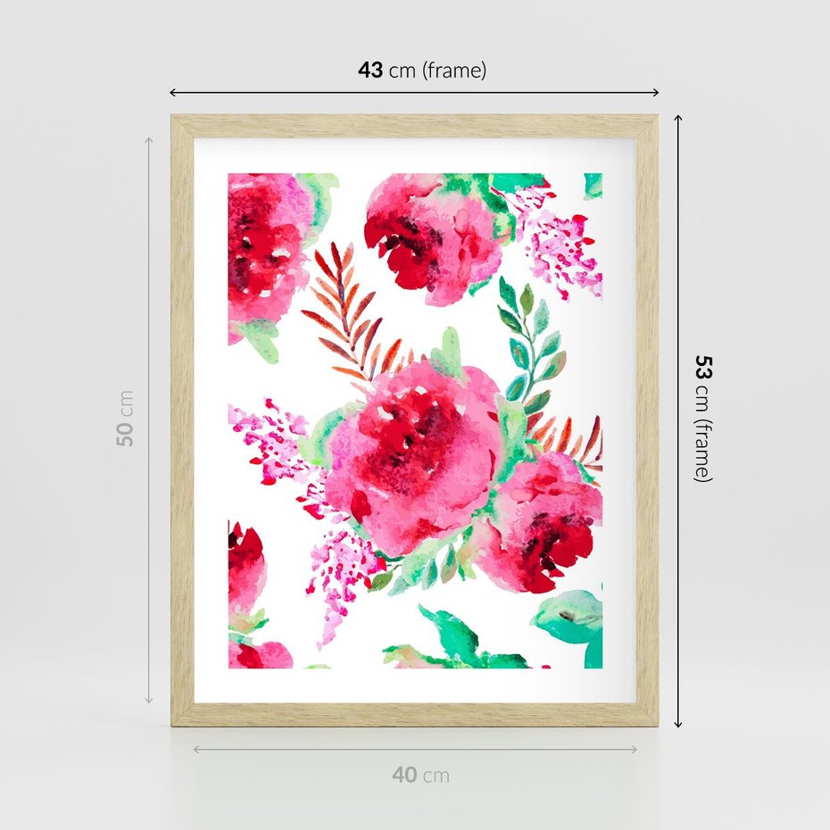 Plakat w ramie 40x50 - Delikatna Akwarela - kwiaty, akwarela - rama drewno