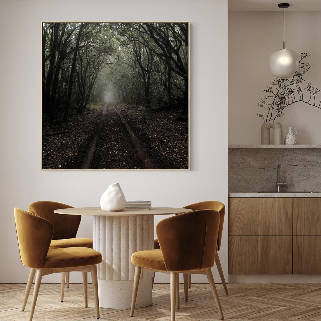 Obraz w ramie 50x50 - Urok Drogi - las, droga - rama drewno