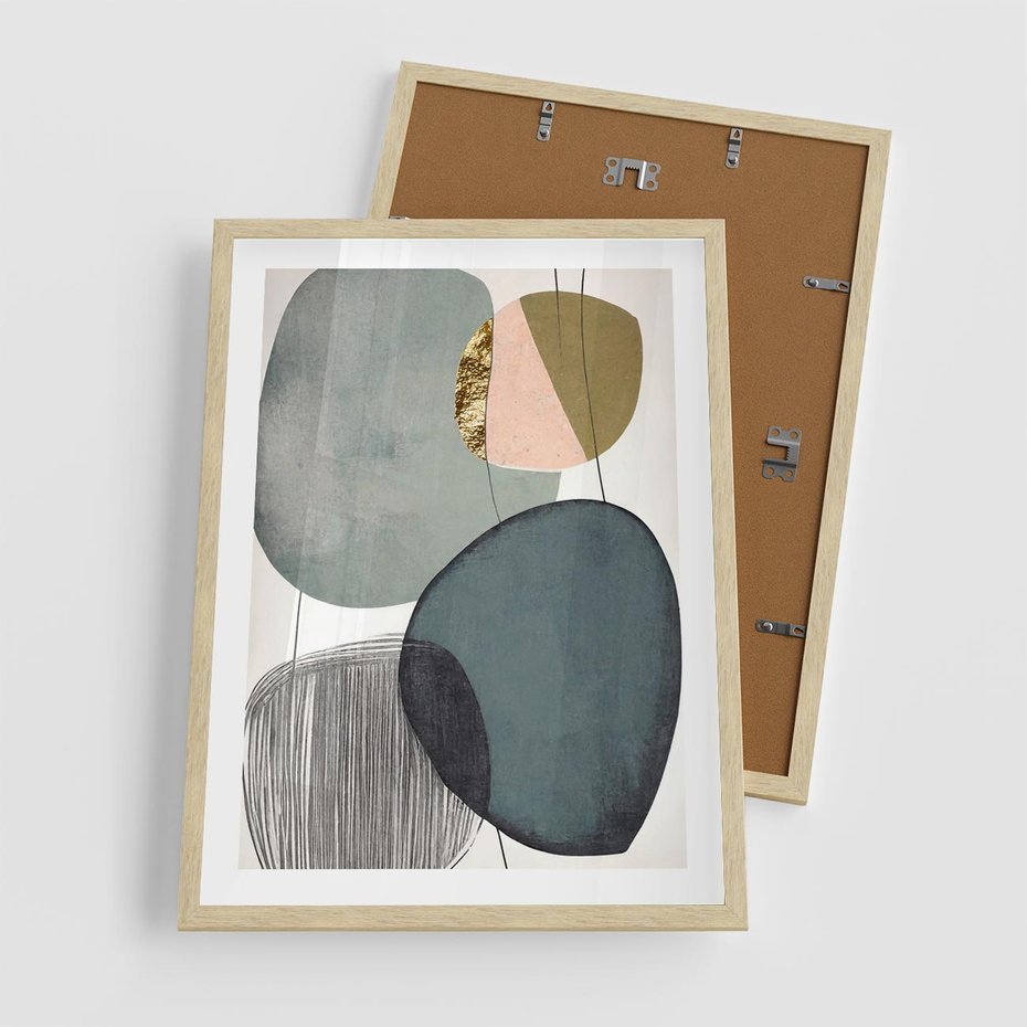 Plakat w ramie 50x70 - Przenikające Formy Duszy - abstrakcyjny obraz, geometryczne obłe formy - rama drewno
