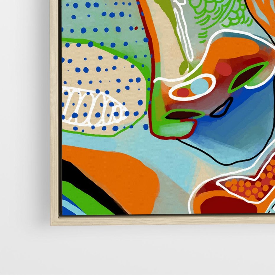 Obraz w ramie 50x50 - Wibracje Kształtów - abstrakcyjny portret kobiety, twarz - rama drewno