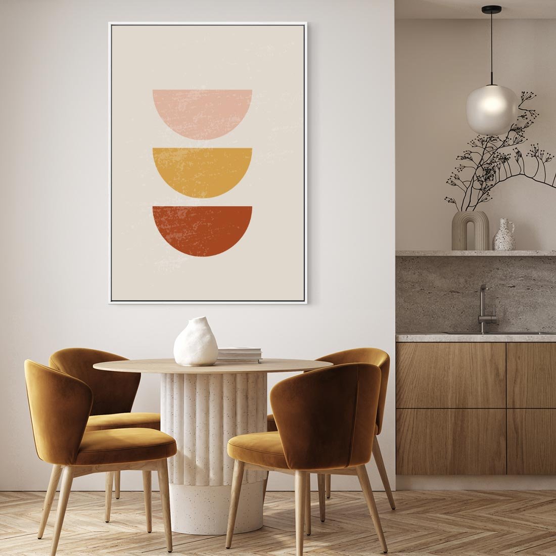 Obraz w ramie 80x120 - Geometryczne Wibracje - boho plakat, geometryczny - rama biała