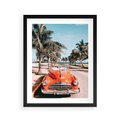 Plakat w ramie 40x50 - Retro Przejażdżka - pomarańczowy retro samochód, kabriolet - rama czarna