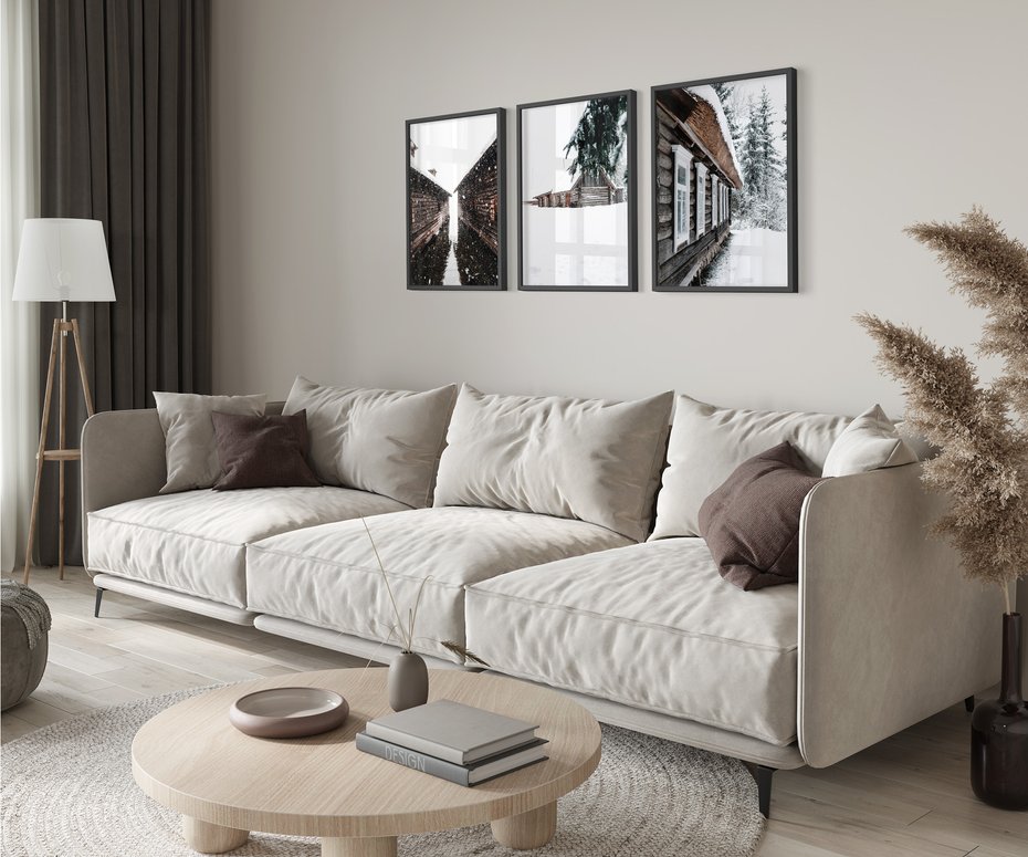 Zestaw obrazy w ramie 40x50 galeria - Domki, w, górach, zima, perspektywa - rama czarna