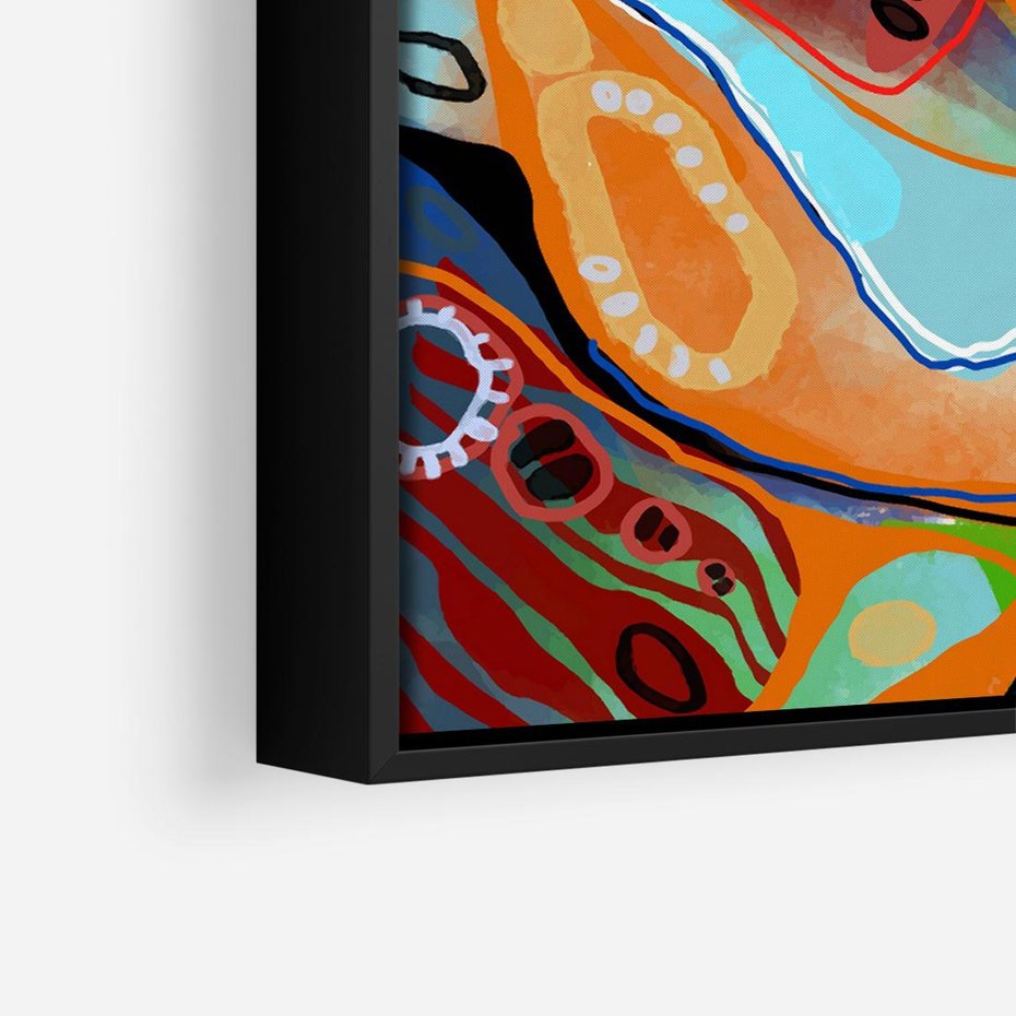 Obraz w ramie 50x50 - Kolorowe Wnętrza Kształtów - abstrakcyjny portret kobiety, twarz - rama czarna