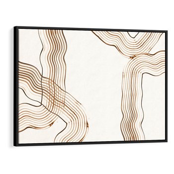 Obraz w ramie 100x70 - Ścieżki pędzla i myśli - minimalistyczna kompozycja, abstrakcyjne brązowe linie na białym tle - rama czarna