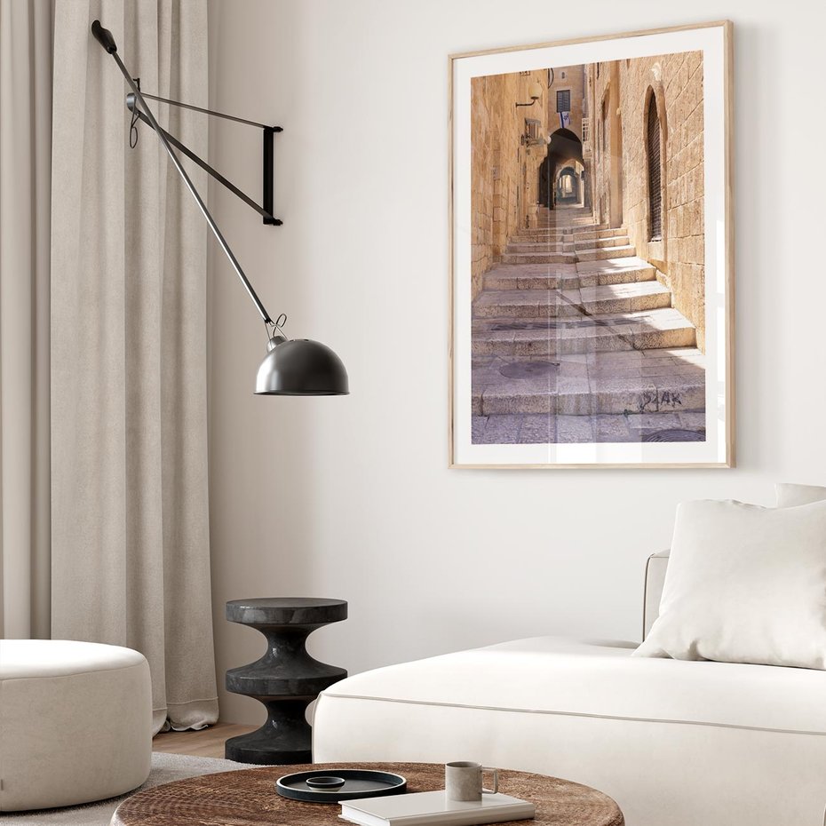 Plakat w ramie 50x70 - miasto w innej odsłonie - uliczka, perspektywa - rama drewno