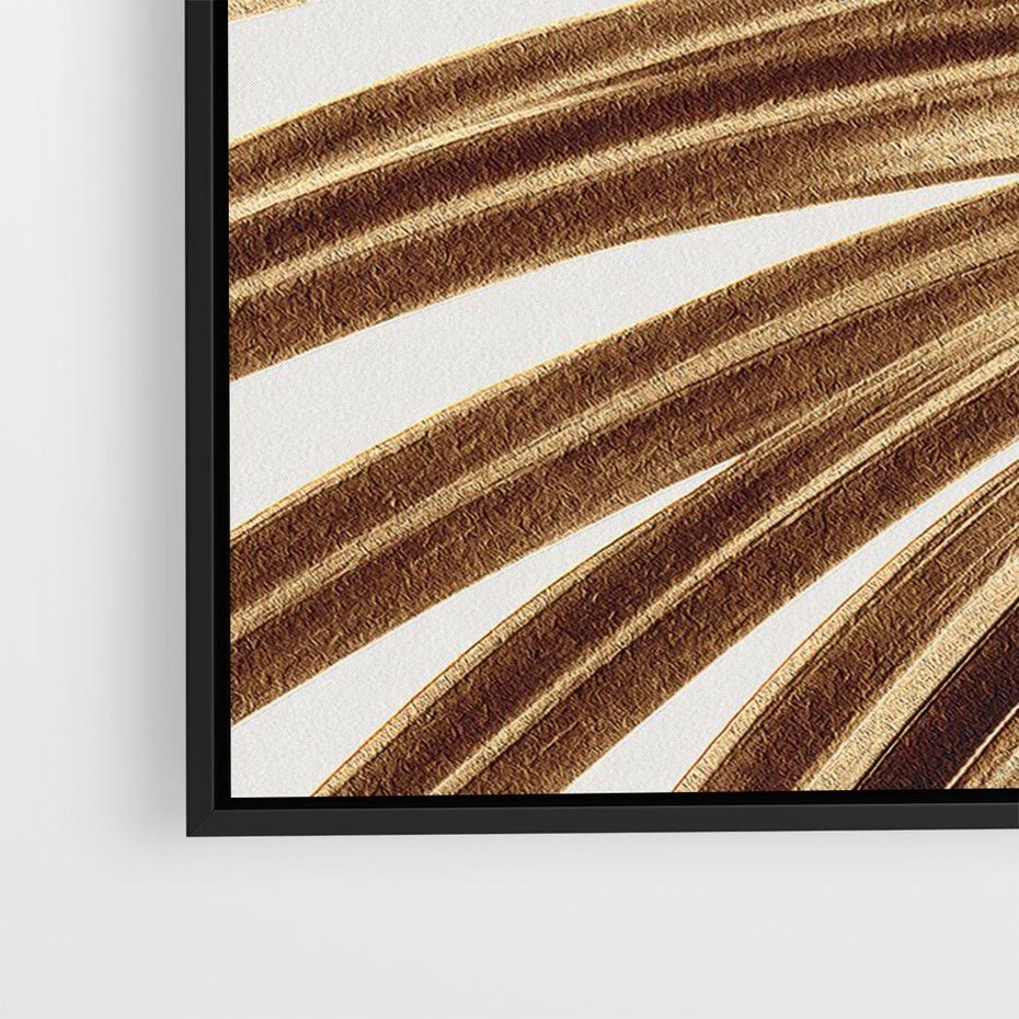 Obraz w ramie 70x50 - Egzotyczny Blask - złote, liście - rama czarna