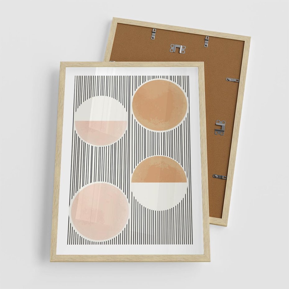 Plakat w ramie 50x70 - Przenikające Kształty - abstrkacyjna nowoczesna sztuka, koła okręgi - rama drewno